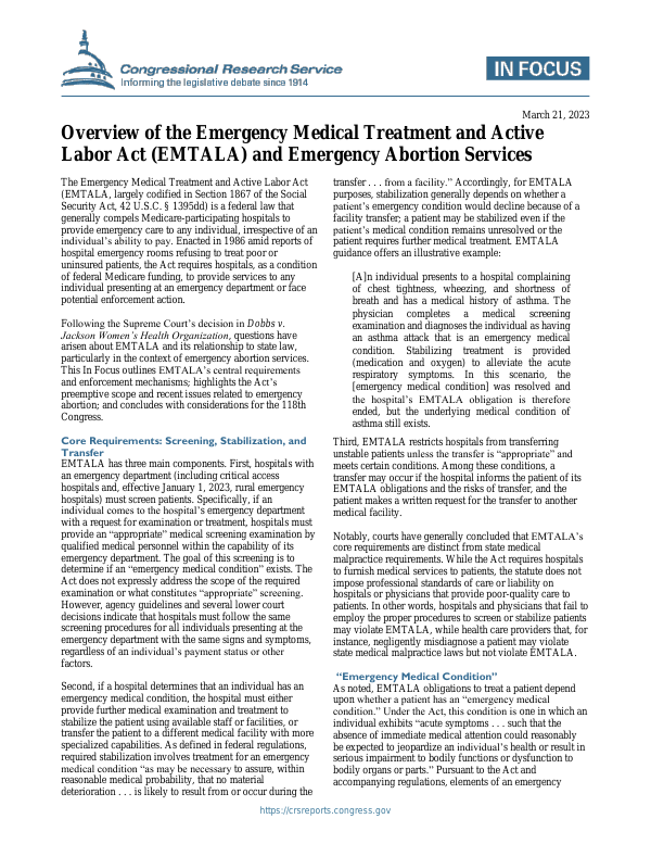 Overview Of The Emergency Medical Treatment And Active Labor Act