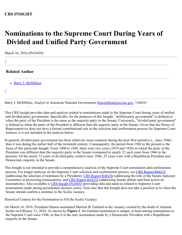 Nominations To The Supreme Court During Years Of Divided And Unified