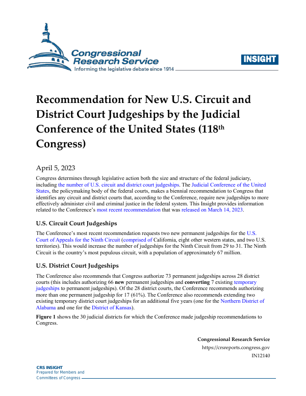 Recommendation For New U S Circuit And District Court Judgeships By