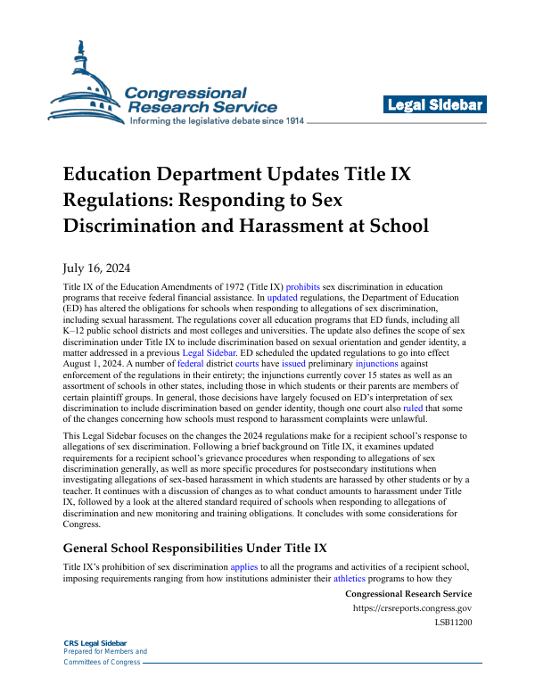 Education Department Updates Title Ix Regulations Responding To Sex