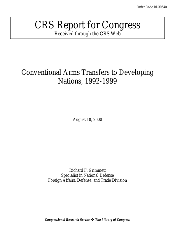 Conventional Arms Transfers To Developing Nations 1992 1999