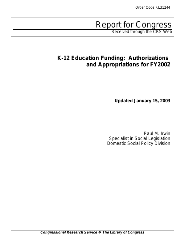 K Education Funding Authorizations And Appropriations For Fy